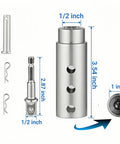 Trailer Jack Drill Adapter For 1 Inch Drive Shaft, Stainless Steel Heavy Duty Power Tool with measurements and components shown