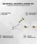50 Pack M8 Drywall Anchors With Zinc Plated Screws Heavy Duty Hollow Wall Anchor Kit overview with components and features