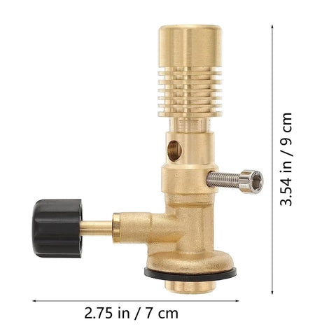 Portable Bunsen Burner Kit With Tripod, Adjustable Damping Ring For Air And Gas Flow, Brass Butane Burner Two Gas Tank Compatible side view