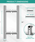 24 Inch Barn Door Handle Built Like A Tank With Heavy Duty 304 Stainless Steel Smooth Gliding Pull Bar dimensions illustration.
