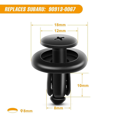Close-up of an 8mm clip from Push Type Retainer Fastener Kit For Subaru Vehicles With 100 Pcs 7mm 8mm 10mm Clips And Rivets
