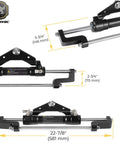 Beefy Front Mount Hydraulic Outboard Steering Cylinder Handles Up To Three Hundred Fifty Horsepower Engines With measurement labels.