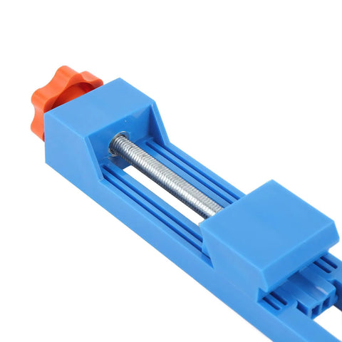 Heavy Duty Circular Saw Base Guide Rail With Adjustable Clamp For 4 To 6 Inch Saws, blue clamp detail close-up.