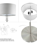Modern Two Light Floor Lamp With Dual Pull Chains Tall Standing Light In Brushed Nickel Finish And White Lampshade set up steps