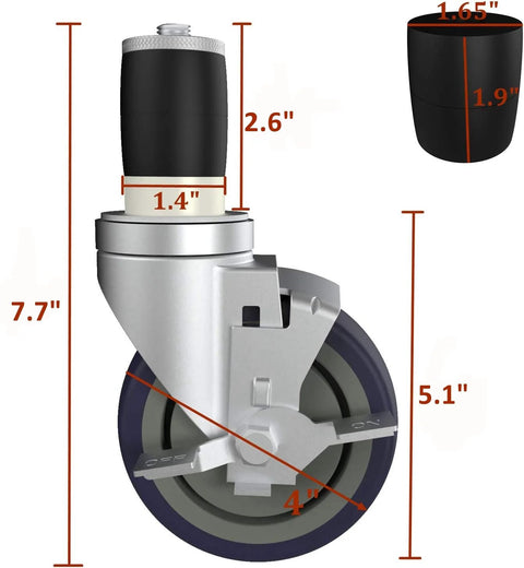 4 Inch Work Table Caster Wheels With Locking Brakes For Stainless Steel Prep Tables Expanding Stem Casters Set Of 4