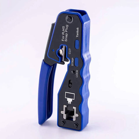 RJ45 Pass Through Crimp Tool For Cat5 Cat5e Cat6 Cat6a And Cat7 Shielded Mod Plugs 8P8C Built In Pass Through Blade Compact Design Easy Cable Termination