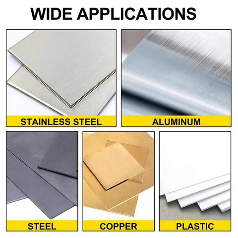 Wide applications of Knockout Hole Punch Driver Kit with 6 Dies, 10 Ton Hydraulic Power on stainless steel, aluminum, steel, copper, and plastic.