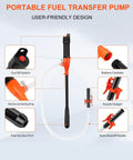 BestCosy portable fuel transfer pump, battery-operated orange/black siphon for gas/diesel with nozzle and grip