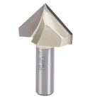 Top Tier Senecesli 90 Degree V Groove Router Bit With One Half Inch Shank And One Point Five Inch Cutting Diameter on a silver metal background.