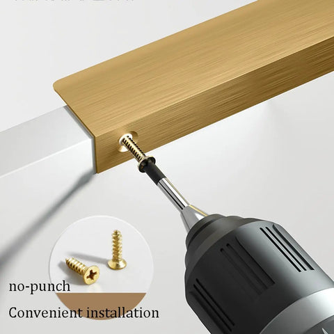 Installing Concealed Drawer Handles Set Sleek Low Profile Finger Edge Pulls with a drill, featuring brushed gray cabinet knobs.