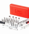 46 Piece One Quarter Inch Drive Socket Ratchet Set For Auto And Home Repair, A Must-Have Metric Kit with sockets, bits, and red case