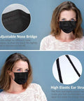Woman wearing Black 3 Ply Disposable Face Mask Pack Of 100 For Men And Women Non Woven Breathable Everyday Use Indoor Outdoor Travel Office.