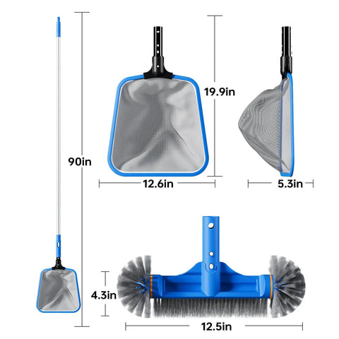 Deluxe Pool Cleaning Kit With Skimmer Net And Round Brush 70 Inch Telescopic Pole Half Deep Fine Mesh Net For Leaves