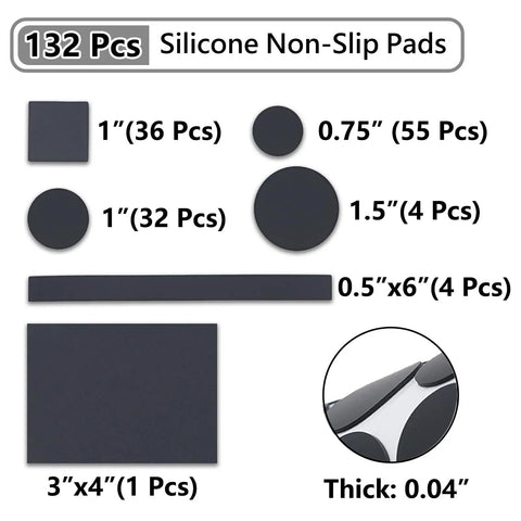 Heavy Duty Silicone Furniture Pads 132 Pack Non Slip Rubber Leg Protectors With Tack showing various sizes and shapes of silicone pads.