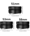 Top Shelf Espresso Distribution Tool With Adjustable Palm Tamper Fits 58mm Portafilter sizes 51mm, 53mm, and 58mm shown together.