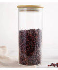 Heavy Glass Coffee Canister 2200Ml Wide Mouth Airtight Food Storage Jar For Tea Sugar Beans And Nuts with red beans inside.