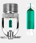 Six Pack Tough As Nails Upright Fire Sprinkler Heads Quick Trigger Response Half Inch Thread Solid Nickel Plated Copper 93 Degree Activation Workhorse Kitchen And Boiler Shield, detailed view of glass vial