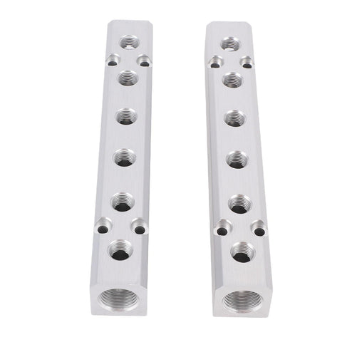Six Way Eight Port Air Compressor Manifold Block With 1/4 Inch NPT Output And 1/2 Inch NPT Supply Port For Pneumatic Systems Built Tough Aluminum Alloy