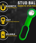 Green Magnetic Stud Ball Detector With Rare Earth Magnet 27 Pound Pull No Batteries Needed Portable Wall Stud Finder for nails