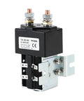 Hefty 300 Amp DC Contactor Switch TSU 285 Built Like A Tank For Cars And Electric Forklifts Featuring One Normally Open Terminal Suited For 12V 24V 48V Electrical Systems, showing terminals and mounting bracket.