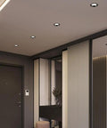 saditesdk 12Pack Led Recessed Lighting - 5W/7W Black Recessed Lights in modern hallway setting with elegant decor.