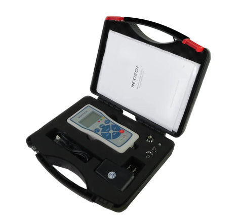 Digital Force Gauge 500 Newtons Capacity With Peak And Track Mode For Tension And Compression Readings Internal Memory Hold Function High Accuracy Zero Point Two Percent 500 N Great For Lab Shop And Field Testing. in carrying case