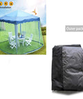 10 Foot Patio Mosquito Netting for Umbrella Cover With Zipper Windproof Screen, folded and installed on outdoor umbrella.