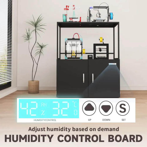 Beefy 300L Filament Storage Cabinet with Dehumidifier and humidity control board display, black