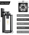 Weatherproof Outdoor Wall Light Fixtures 2 Pack Modern Matte Black Sconces With Glass Shades E26 Sockets dimensions