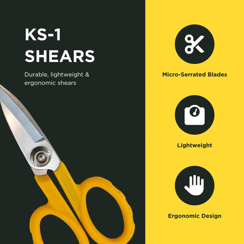 KS 1 Yellow Fiber Optic Kevlar Scissors For Cable Prep And Installations, Micro Serrated Blade Delivers Fray Free Kevlar Cuts, Portable Heavy Duty Cable Cutter For Technicians Electricians And Installers 5.5 Inch