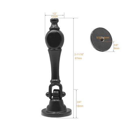 Badass Vintage Black Tear Drop Cabinet Knobs 5 Pack showing dimensions and detailing of premium zinc alloy material.