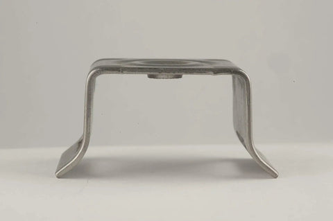 Stainless Steel Bull's Eye Sign Mounting Brackets With Flared Leg No Bolt Or Washer 3/4 Inch Slot Ideal For Traffic Signs And Security Cameras 50 Per Box, side view showing flared leg design
