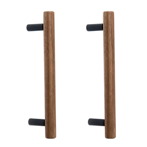 Walnut Wood Drawer Pulls with Metal Base, 2 Pack Cabinet Handles, Black Dresser Hardware, Comfortable Grip, Durable Rust Resistant 5.04 Inch