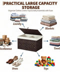 Massive Wicker Storage Basket With Lid, 104 Liter Rattan Blanket Box Holds A Ton Of Gear for laundry, towels, toys, and blankets.