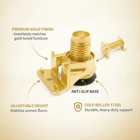 Adjustable Furniture Leveling Foot With Gold Finish Steel Leg For Cabinets And Wardrobes On Uneven Floors 5mm Screw 1 Pack