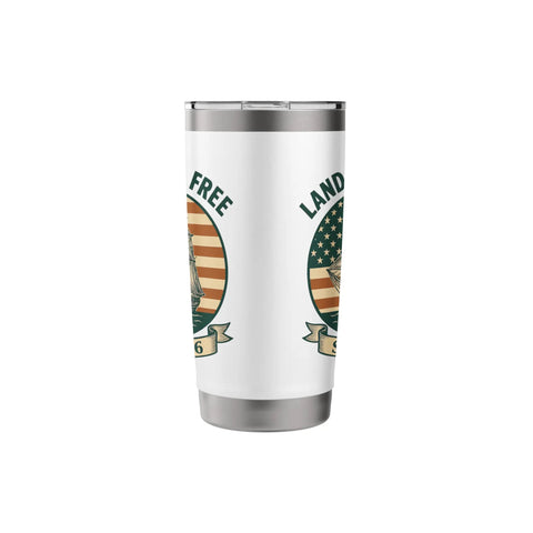 Patriotic Insulated Tumbler With US Flag Sailboat Motif Red White And Blue Stainless Steel Travel Mug