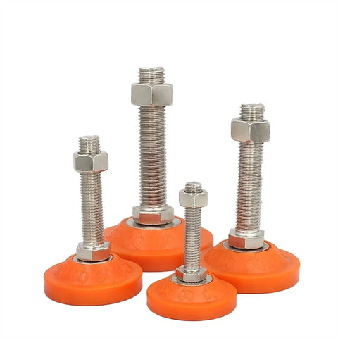 Beefy, Rock Solid Heavy Duty Adjustable Feet Set With M16 Threaded Leveling Feet And Shockproof PVC Base For Tables Shelves And Industrial Equipment, Easy Swivel Levelers, Stable Support For Home Office Workshop And Heavy Furniture; 4 orange feet
