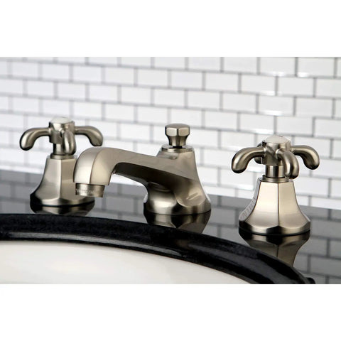 French Country Widespread Lavatory Faucet With Pop Up Drain In Brushed Nickel No Fuss Easy Install Adjustable 8 To 16 Inch Spacing