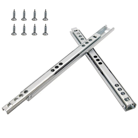 Kickass Heavy Duty Dual Direction 8.4 Inch Drawer Slides With Butter Smooth Glides Zinc Plated Steel for Tight Cabinet Fits includes essential mounting screws.