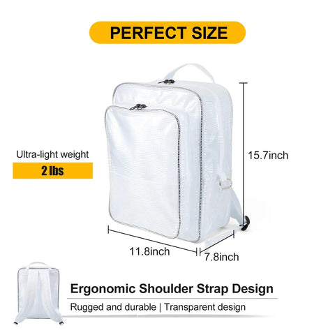 Top Notch Transparent Cleanroom Engineer Tool Backpack With 20 Liter Capacity And Crystal Clear Body for secure storage, 15.7x11.8 inches.