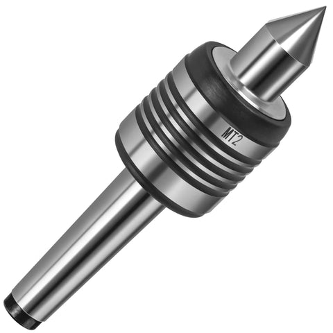 MT2 Morse Taper Live Center for Lathe Tailstock, Rock-Solid 60-Degree Point, precision steel bearing shown at an angle.