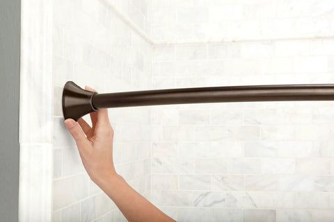 Curved Tension Shower Curtain Rod With Pivoting Flanges No Drill Installation Old World Bronze Finish Adjustable Fit 57 To 60 Inches