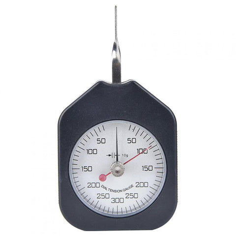 Double Needle Dial Tension Meter Grams Force Tensiometer For DIY And Machine Shop, Portable Plastic Gauge For Accurate Spring Load Testing, Valve Micro Switch And Electronic Component Diagnostics, black plastic dial gauge front view