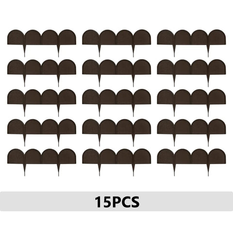 Half Round Garden Border Edging Panels 15 Pack Brown Flexible PP Plastic Lawn Edge Fence Barrier Kit displayed on white background