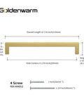 Brushed Brass Cabinet Pulls 8 Inch Center, 204mm Hole Centers, Half Inch Square Bar, 10 Pack dimensions illustration
