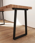 Heavy Duty Industrial Table Legs Set Of 2 in Trapezoid Shape, 28 Inch Tall, Solid Steel with Matte Finish on Wooden Desk