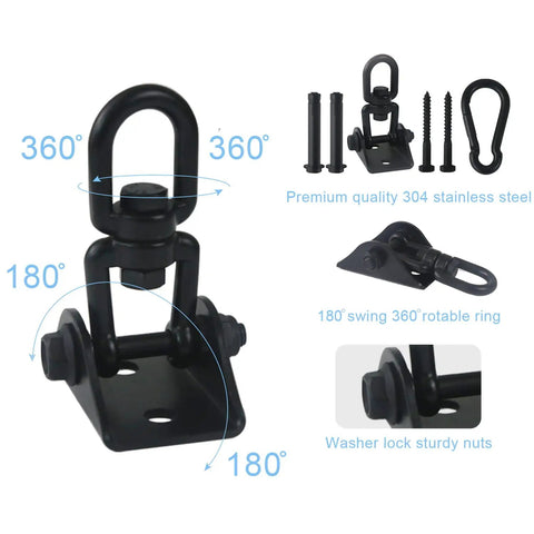 Heavy Duty Hammock Hanging Kit With 360 Degree Swivel Hooks 1000 Lb Capacity For Chairs Yoga Straps Outdoor Patio Porch Setup Easy Indoor Outdoor Use Black - includes 304 stainless steel components and fasteners.