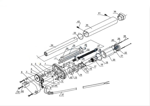 Exploded view of Beefy 24V DC Linear Actuator With 10 To 16 Millimeter Per Second Speed, 600 To 900N Thrust, 50 To 1200 Millimeter Stroke