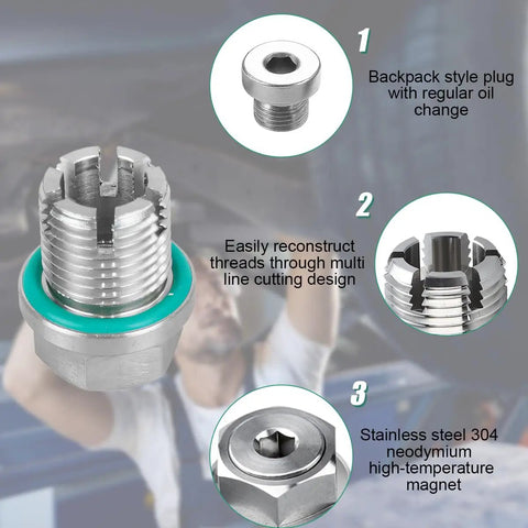 Heavy Duty Oversize Piggyback Oil Drain Plug Kit For M14.1-1.5 x 15mm Stainless Steel Oil Pan Thread Repair with hex wrench