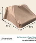 All Weather Golf Cart Seat Cover For 4 Passenger Carts Fits 2 Plus 2 Or 2 Person Universal Fit Quick Storage Access Bench Shield Protector Rain Dew And Sun in taupe polyester with dimensions 60"L x 44"D x 20"H, shown covered.